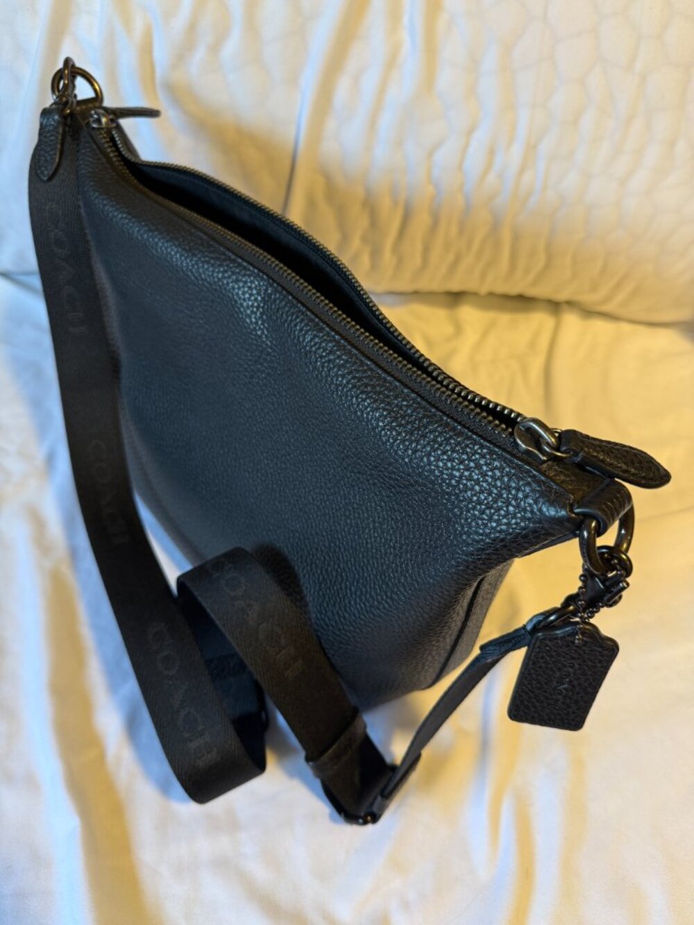 Coach Top Zip Messenger Bag - CBF03 in Black Pebbled Leather w/ Adjustable Strap - Picture 6 of 13